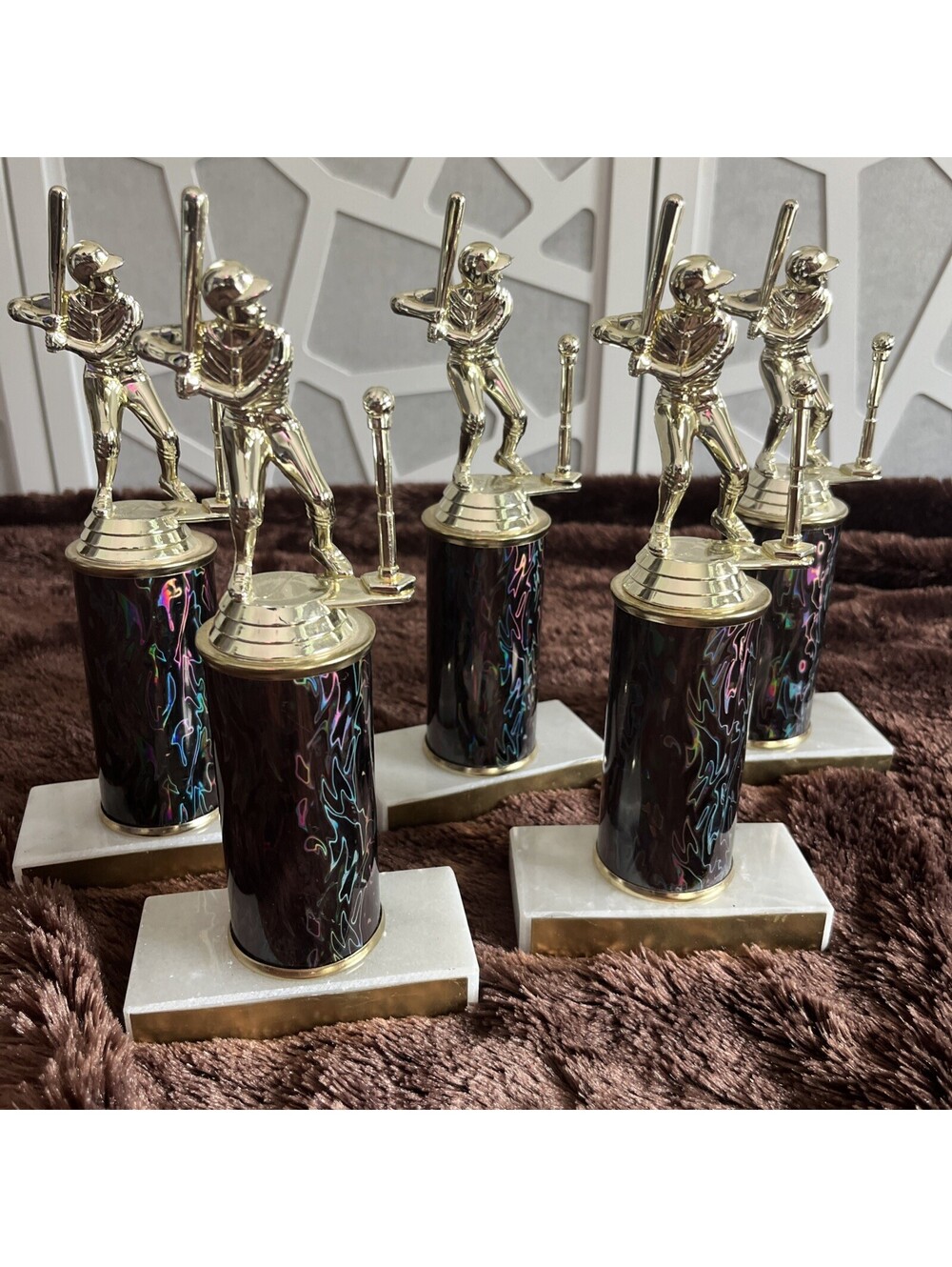 Lot Of 5 Vintage T-Ball Baseball Trophies 9 Inch Marble Base Craft Prop Fantasy